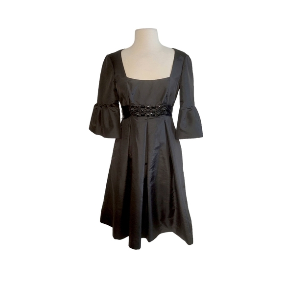 Donna Morgan Black Ruffle Sleeve & Beaded A-Line Cocktail Dress - Picture 1 of 7